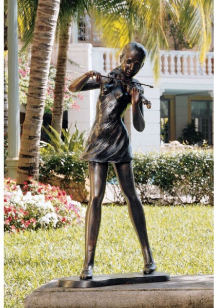 Young Girl Violinist Sculpture Large Bronze Decor Outdoor Display